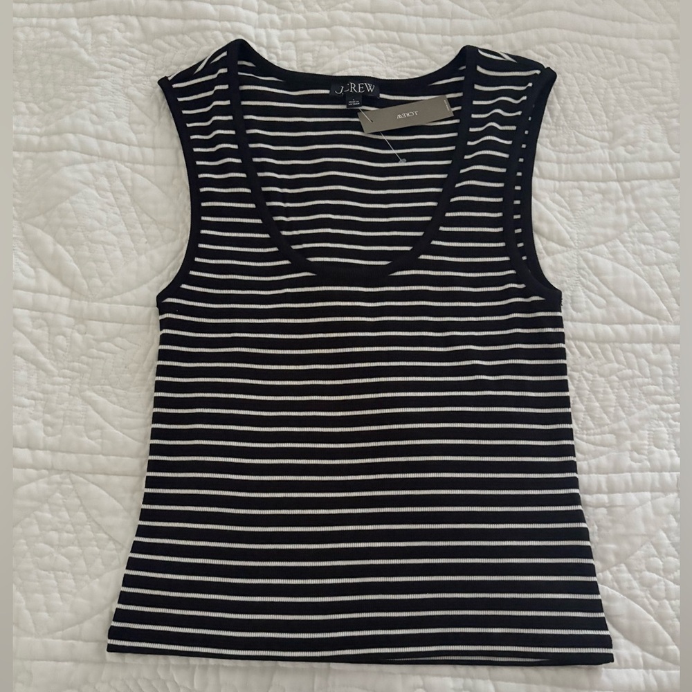 NWT J. Crew Black and White Striped Fine-Ribbed Tank Top
